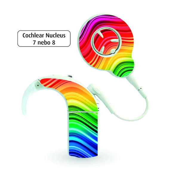 Kochleární implantáty - sada samolepek pro Nucleus 7/8 - č. 27. Duha
